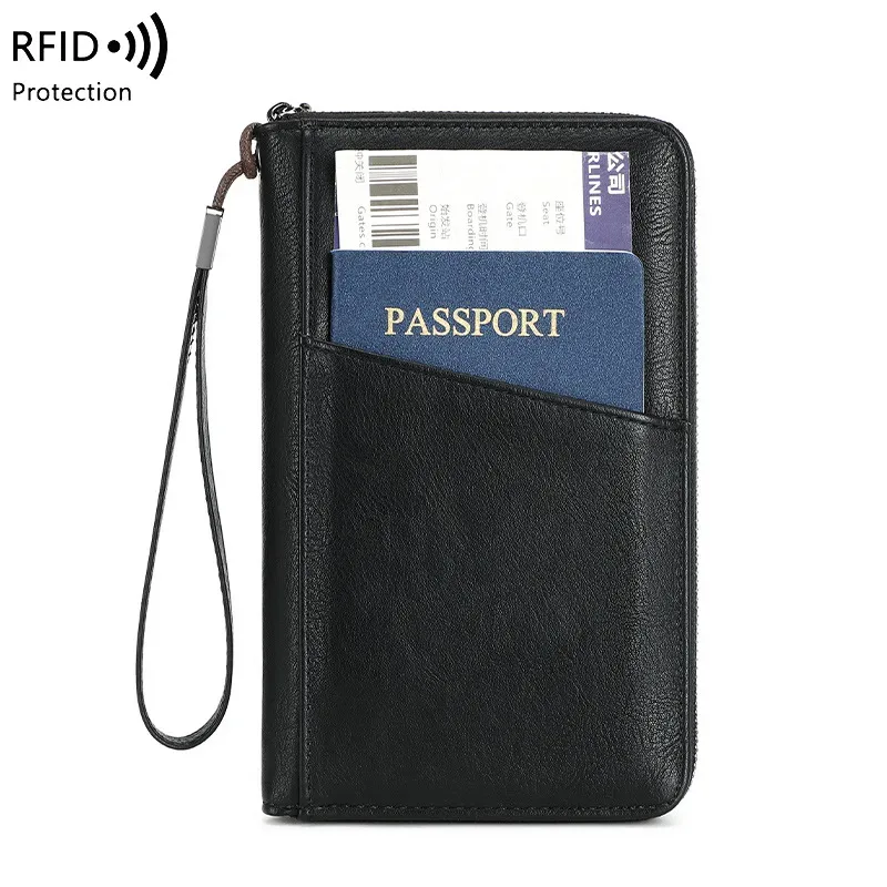 porte-passeports familial pour 5 personnes, en cuir, avec blocage rfid, porte-passeports multiple avec fermeture éclair, organiseur de documents de voyage