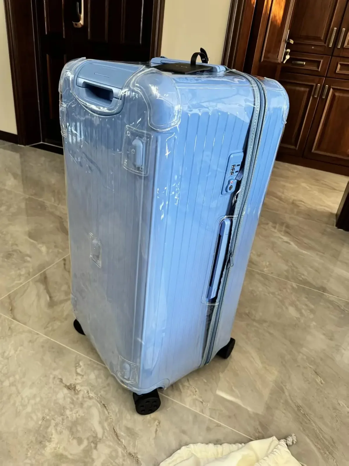 housse de protection transparente en pvc, adaptée au valise rimowa essential trunk plus, housse de protection anti-poussière épaisse de 33 pouces