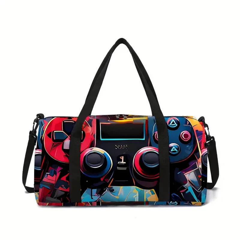 sac de voyage grande capacité pour enfants, motif manette de jeu néon, idéal pour garçons et filles, cadeau parfait, sac de voyage 2d dessin animé, sac à main pour enfants