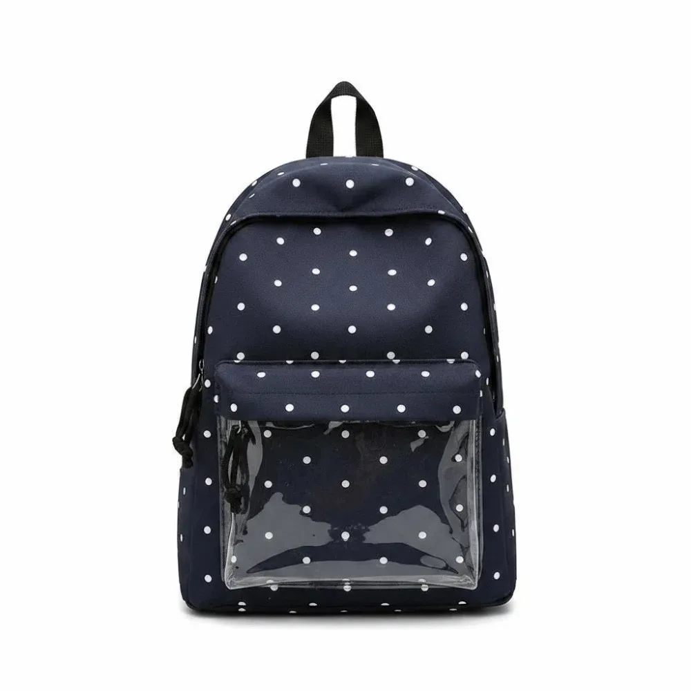sac à dos transparent de style japonais ita bag avec bretelles réglables, fenêtre transparente, fermeture éclair, grande capacité, à pois