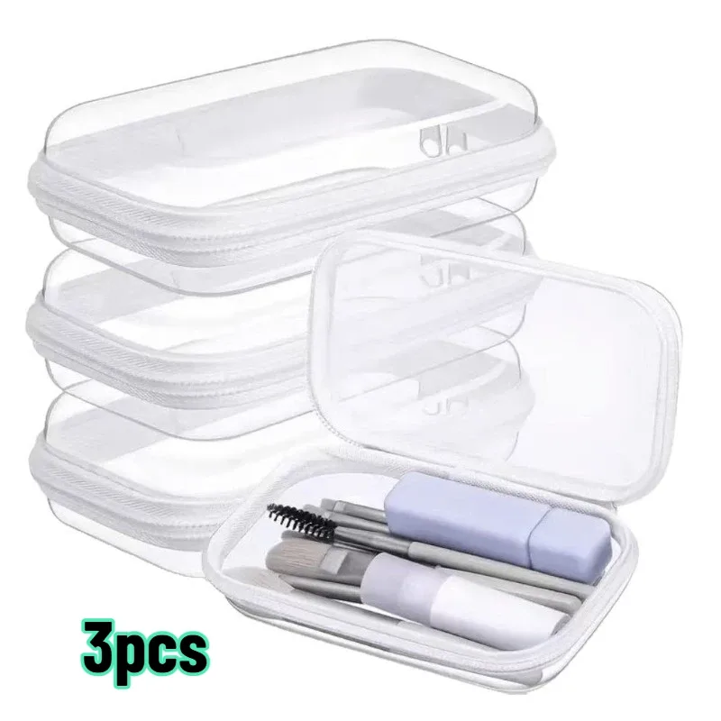 sac à cosmétiques rigide transparent en pet, pochette de rangement pour maquillage avec fermeture éclair étanche pour voyage, rangement de produits de toilette et de papeterie, 1 à 3 pièces