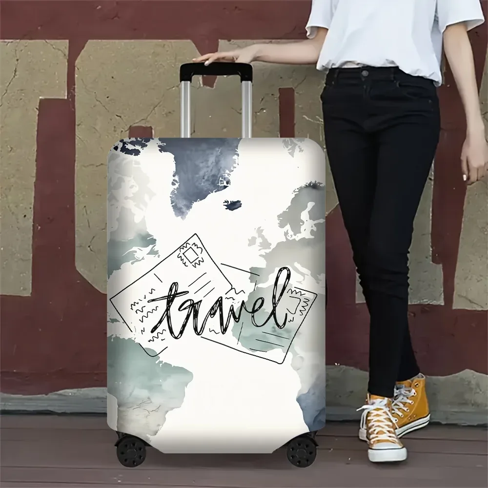1 housse de bagage imprimée avec la carte du monde, pour bagages de 18 à 32 pouces ; accessoires de voyage anti-poussière et élastiques pour une protection efficace