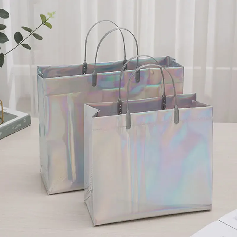 sac fourre-tout laser en pvc, sac à main optique, sac cadeau étanche, sac en plastique pour vêtements, sac à provisions, sac cadeau de noël, grands ornements de bonbons