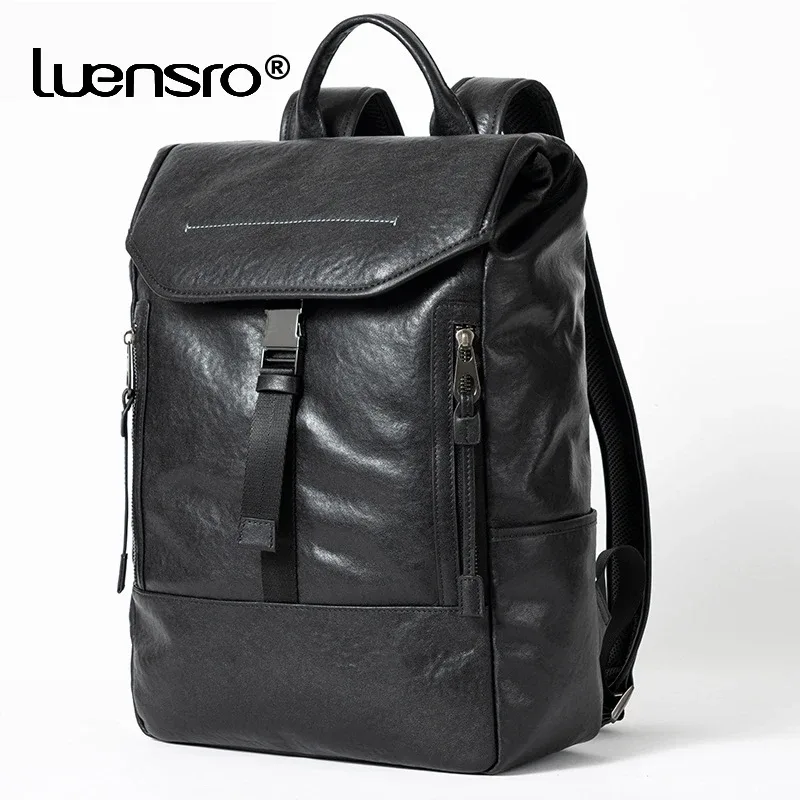 Sac à dos d'école en cuir véritable pour hommes, sac de voyage design, sacs pour ordinateur portable 15.6 pouces, grande capacité, haute qualité, mode