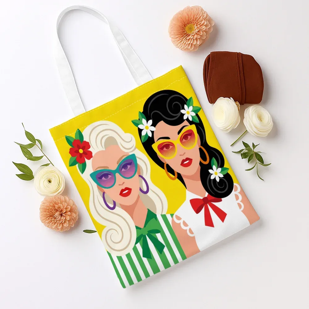 sac fourre-tout imprimé tropical mod girls, sac de courses réutilisable, adapté à un usage quotidien, au shopping, à l'école et aux voyages, 1 pièce