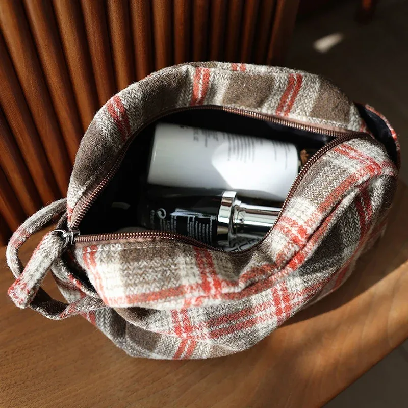 pochette de maquillage rétro en toile, grande trousse de toilette de voyage, pochette portable pour rouges à lèvres, pochette de bain et de douche pour femme