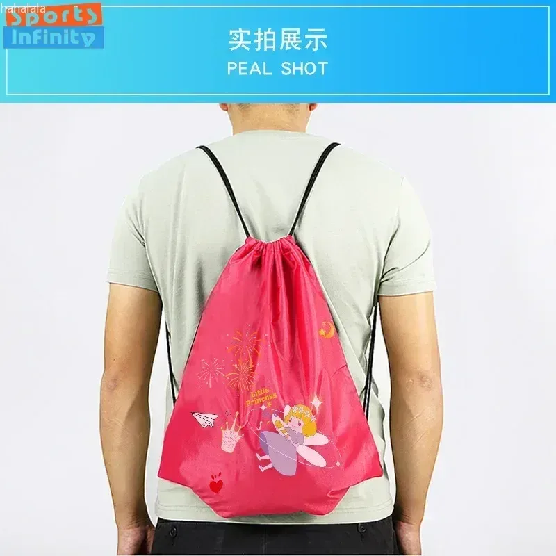 sac à dos à cordon de serrage avec imprimé espace et dessin animé, sac de sport de grande capacité, sac de rangement de voyage imperméable