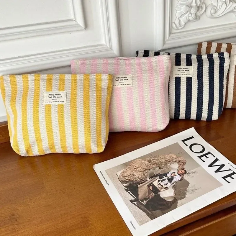 sac à cosmétiques à rayures étanche pour femmes, petit sac de rangement, étui de maquillage, pochette de voyage, organisateur pour dames