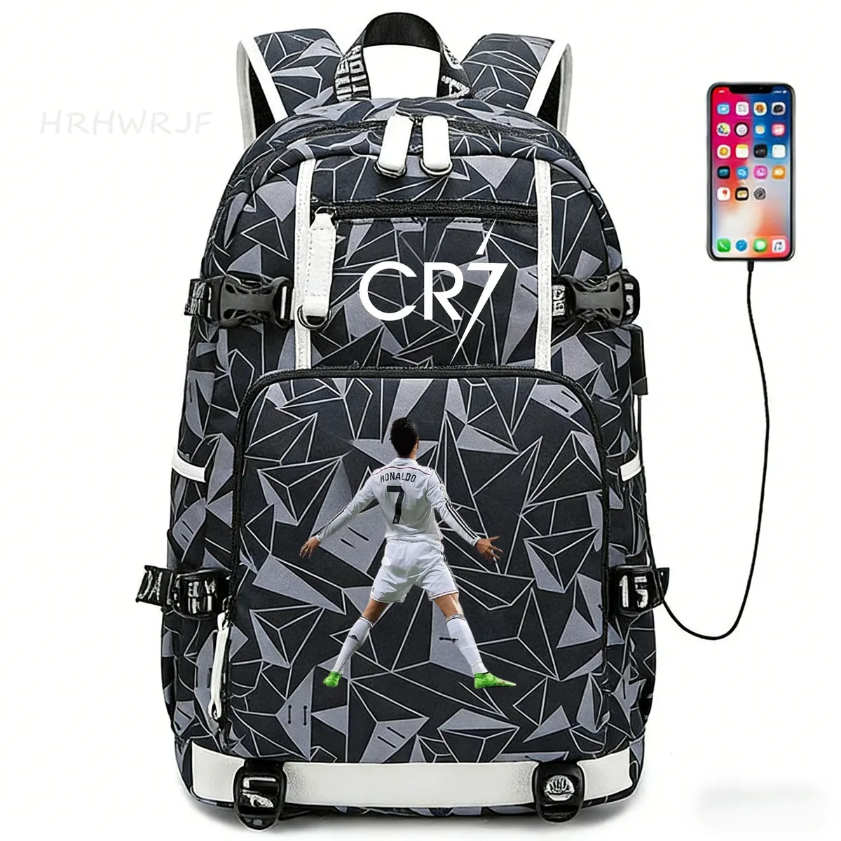 sac à dos camouflage cr7 pour ordinateur portable, sac à dos de randonnée, sacs d'école de 18 pouces, sacs d'école imperméables usb de grande capacité, sac à dos mochilas