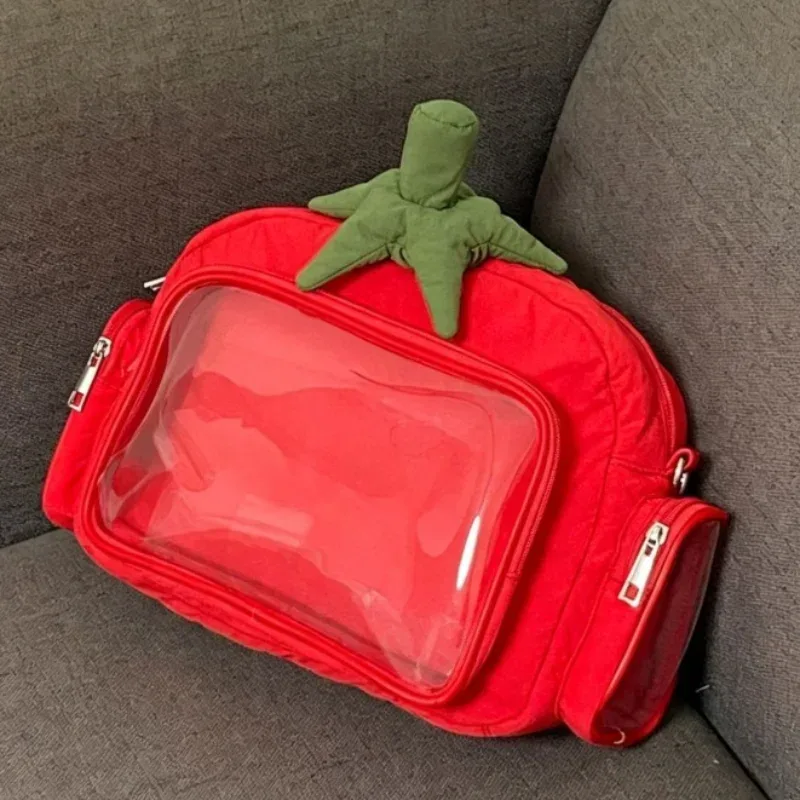 Sac à dos créatif tomate et carotte, plusieurs poches, sac Ita transparent à bandoulière, sacs à dos en peluche doux, sacs à bandoulière grande capacité