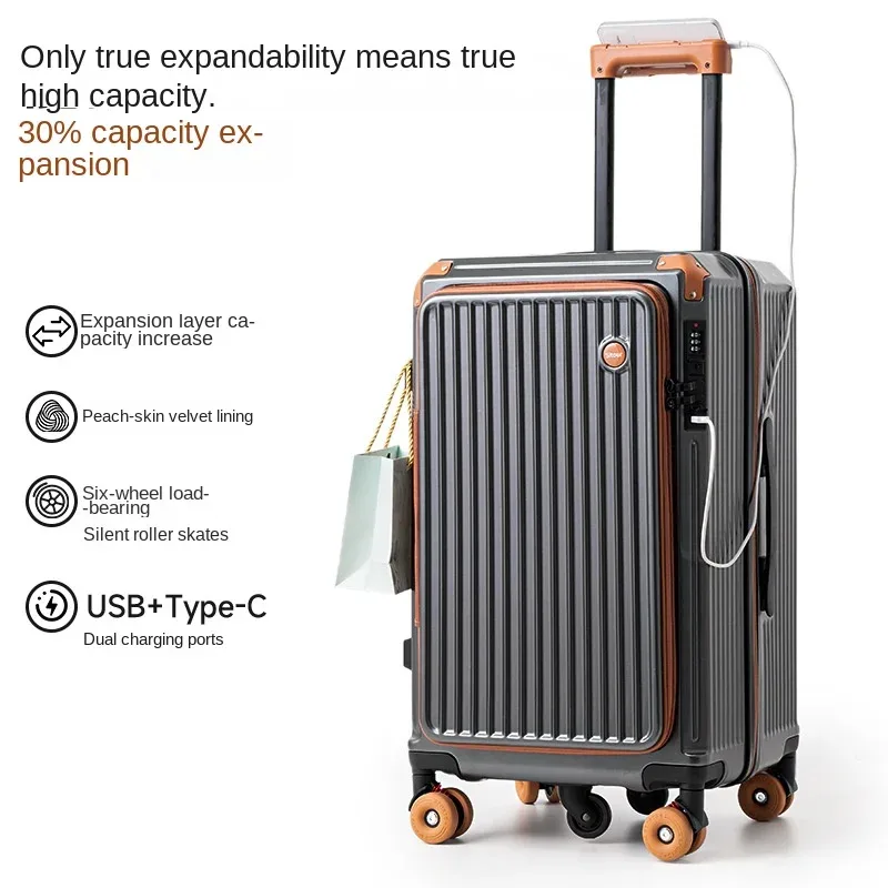 valise de voyage en pc anti-explosion avec fermeture éclair, 20-30 pouces, avec 5 roues auxiliaires, valise cabine à code 20 pouces, trolley