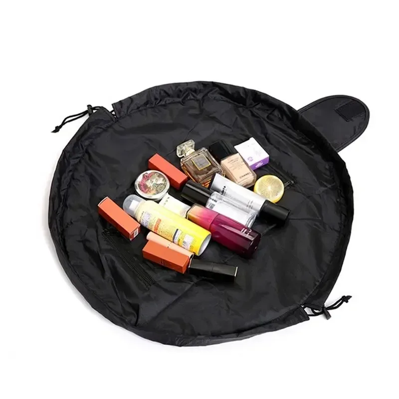 sac de rangement de maquillage élastique à cordon de serrage pour femmes, sac de voyage portable noir de grande capacité, sacs de rangement à la mode, 1 pièce