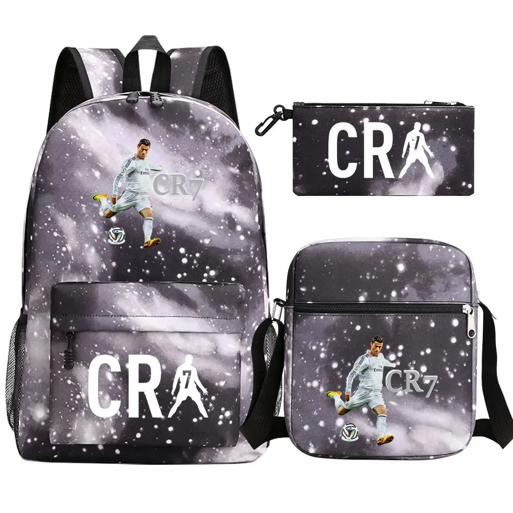 football cr7 cosplay sacs d'école sac à dos scolaire ordinateur portable adolescent garçons filles cartables 3 pièces/ensemble