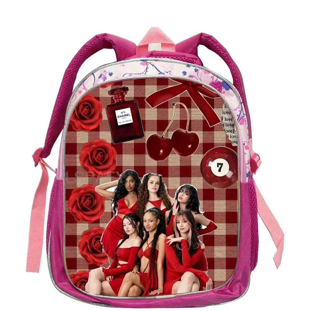 sacs à dos tendance katseye roses pour enfants, sacs d'école pour adolescentes et adolescents, sac à dos décontracté et tendance 12 pouces
