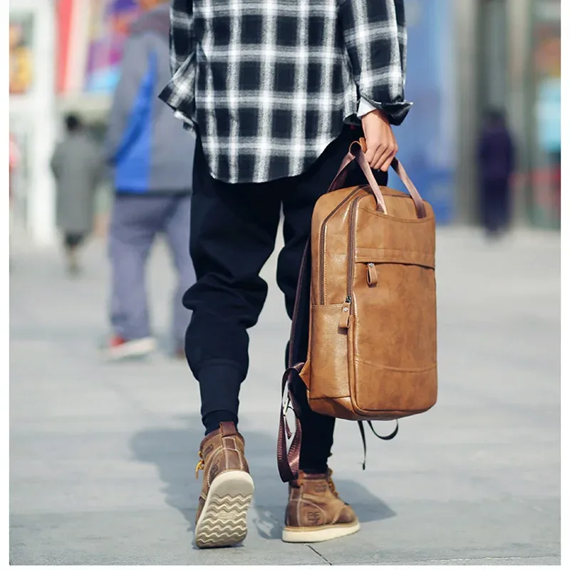 sac à dos étanche vintage pour hommes, sacs d'école de luxe, sacs à dos décontractés en cuir pu, sacs à dos de voyage rétro, sac pour ordinateur portable 15.6 pouces