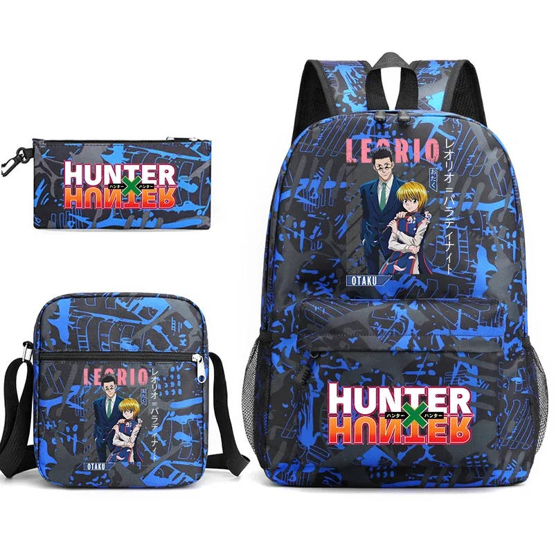 sac à dos d'étudiant imprimé hunter x hunter, sac à bandoulière décontracté, trousse à crayons, ensemble 3 en 1 pour garçons et filles, école