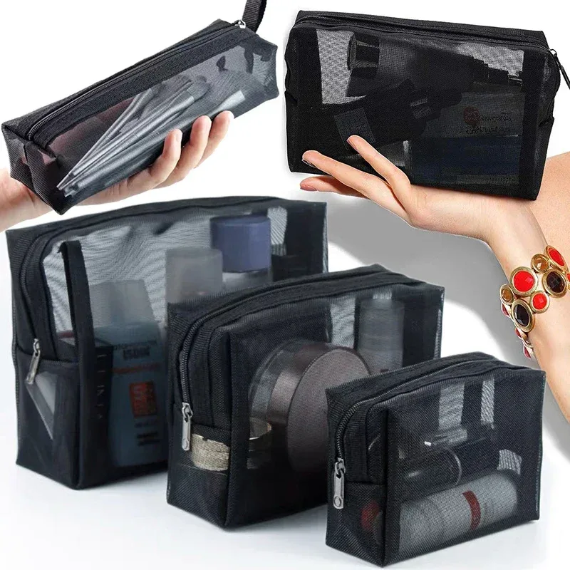 sac à cosmétiques en maille pour femmes, sac de rangement de voyage, organisateur de maquillage, pochette de maquillage portable, petite et grande trousse de toilette, étui de beauté