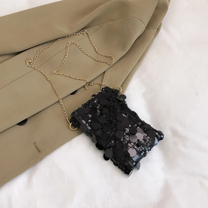 sac bandoulière scintillant à sequins pour femme, pochette de soirée brillante avec chaîne dorée, sac de fête brillant pour club