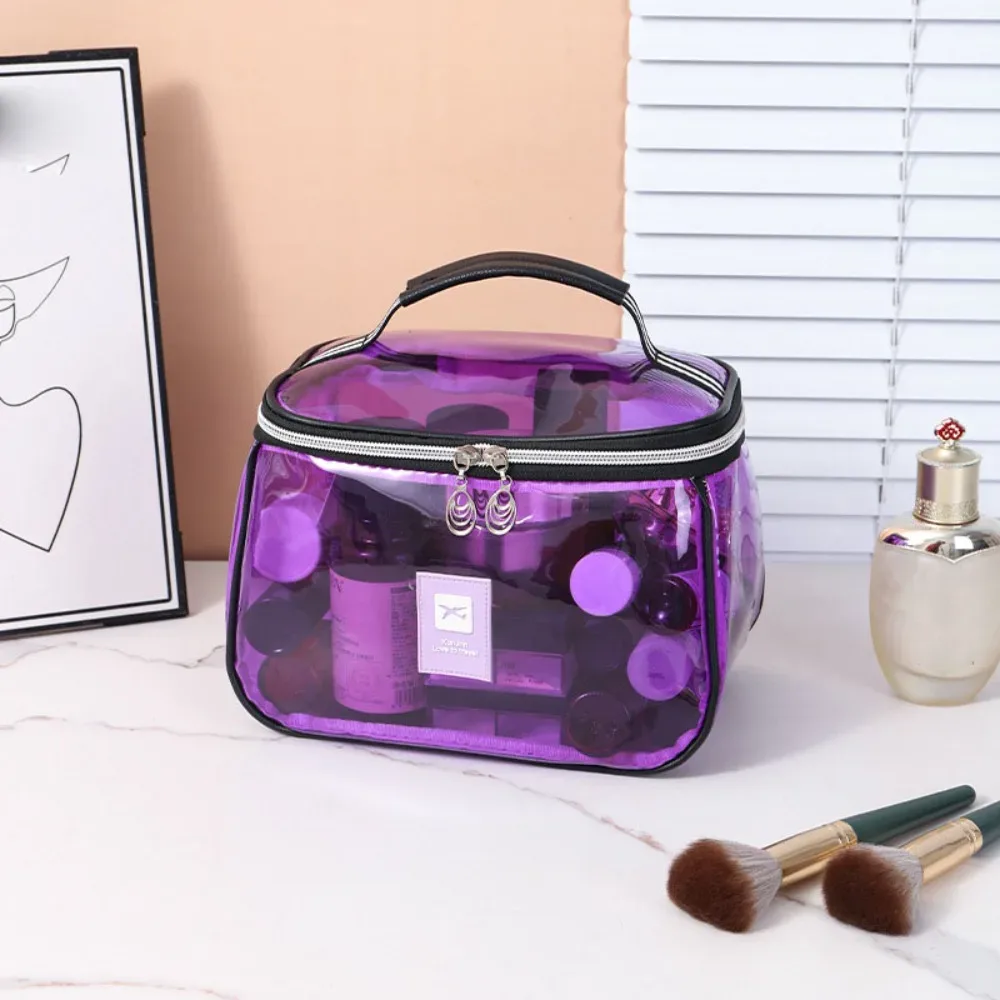 sac à cosmétiques transparent en pvc, trousse de maquillage transparente à main, grande capacité, fermeture éclair, organisateur de rangement de toilette pour femmes