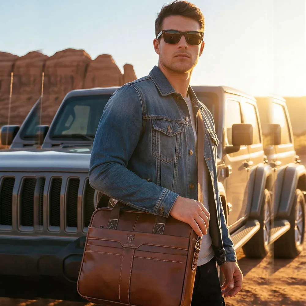 bullcaptain-sac pour ordinateur portable en cuir pour homme, couche supérieure, sac pour ordinateur portable 15 ", étui à bombes pour ordinateur portable pour homme, étui de travail, sac de voyage d'affaires, 053