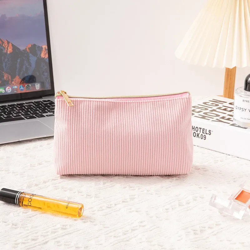 nouvelle trousse de rangement pour cosmétiques en velours côtelé pour femmes, trousse à cosmétiques pratique de grande capacité, trousse à pinceaux de maquillage