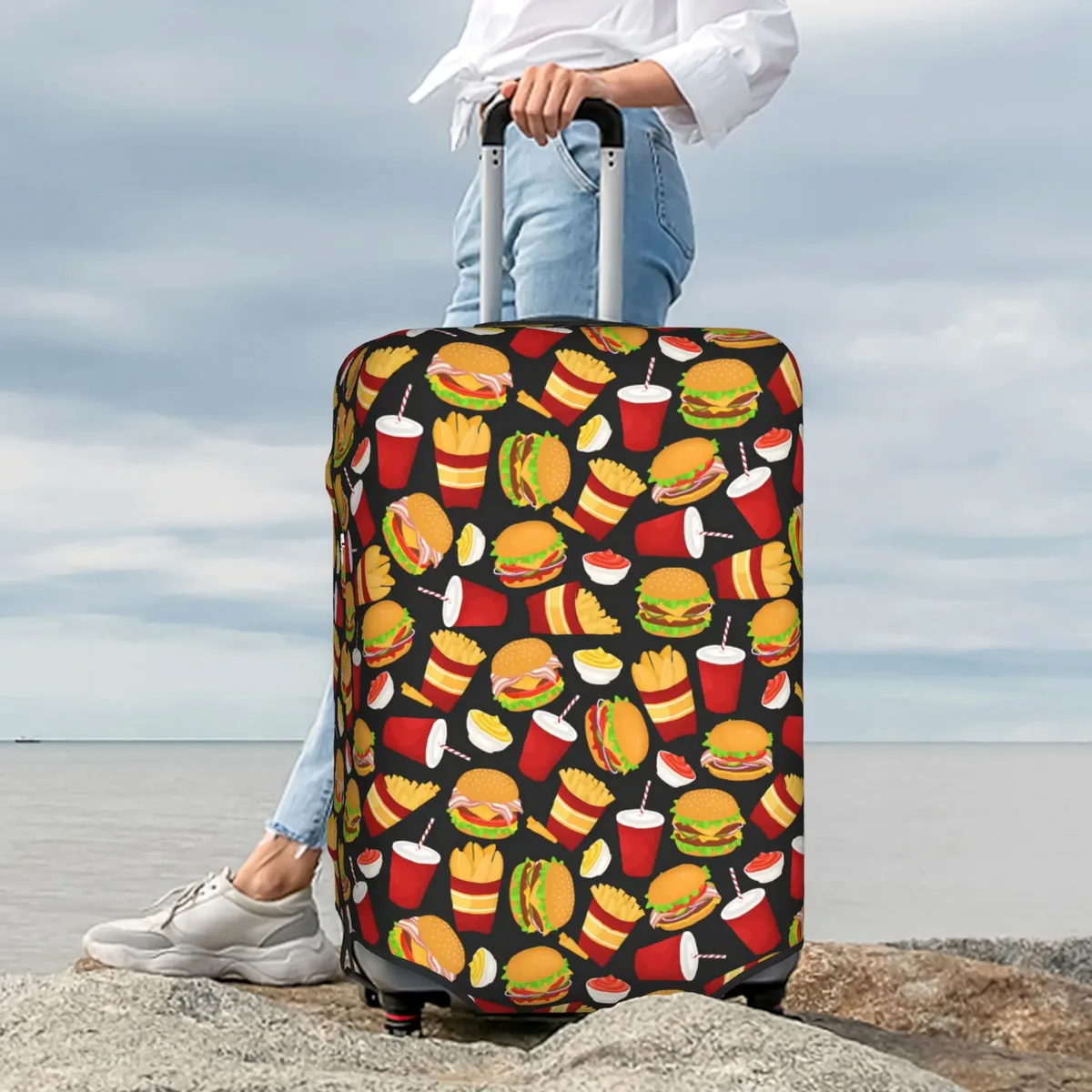 housse de protection pour bagages personnalisée, motif hamburger, nourriture mignonne et délicieuse, pour valises de 18 à 32 pouces