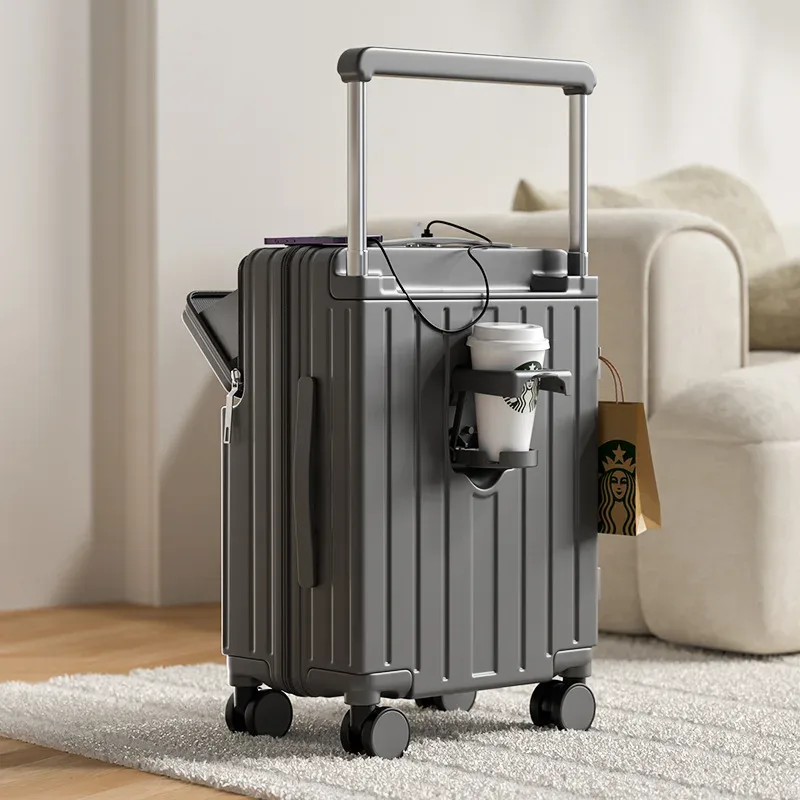 valise de voyage à roulettes avec poignée large, ouverture frontale, compartiment pour ordinateur portable, chargement usb, 20, 22, 24, 26 pouces