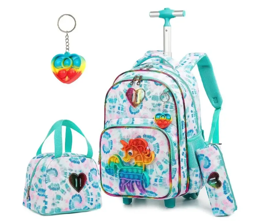 ensemble de sac à dos scolaire à roulettes pour garçons, sac à déjeuner à roulettes, valise à roulettes, voyage