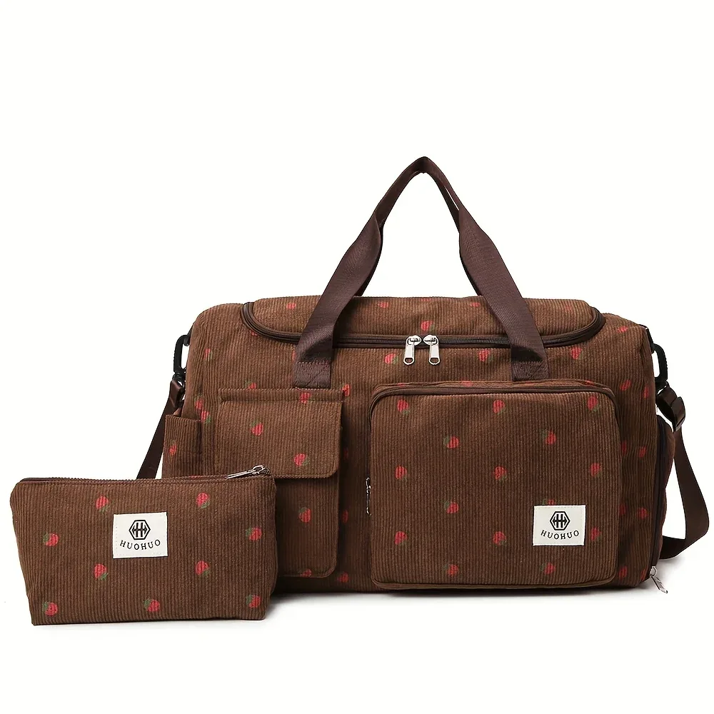 sac de voyage strawberry, sac de voyage en velours côtelé de grande capacité, sac bandoulière léger, sac multifonctionnel pour le sport et le fitness