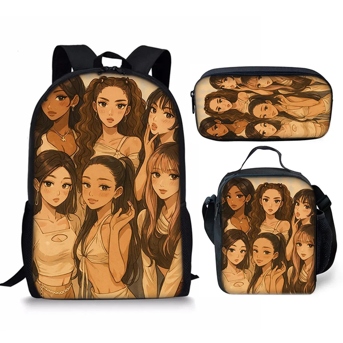 sac à dos d'école kpop katseye 3d imprimé, 3 pièces/ensemble, avec sac à déjeuner et trousse à crayons – nouveauté amusante et populaire de luxe