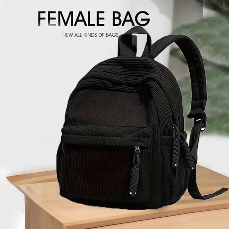 Mini sac à dos confortable en velours côtelé, multicolore, sangle réglable, léger pour les sorties quotidiennes, sac fonctionnel décontracté et élégant