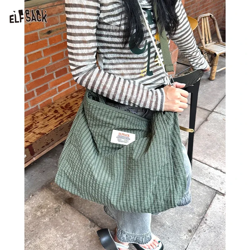 elfsack 2025 été nouveauté y2k plaid sac fourre-tout grande capacité coréen collège style bandoulière sac à bandoulière pour femme