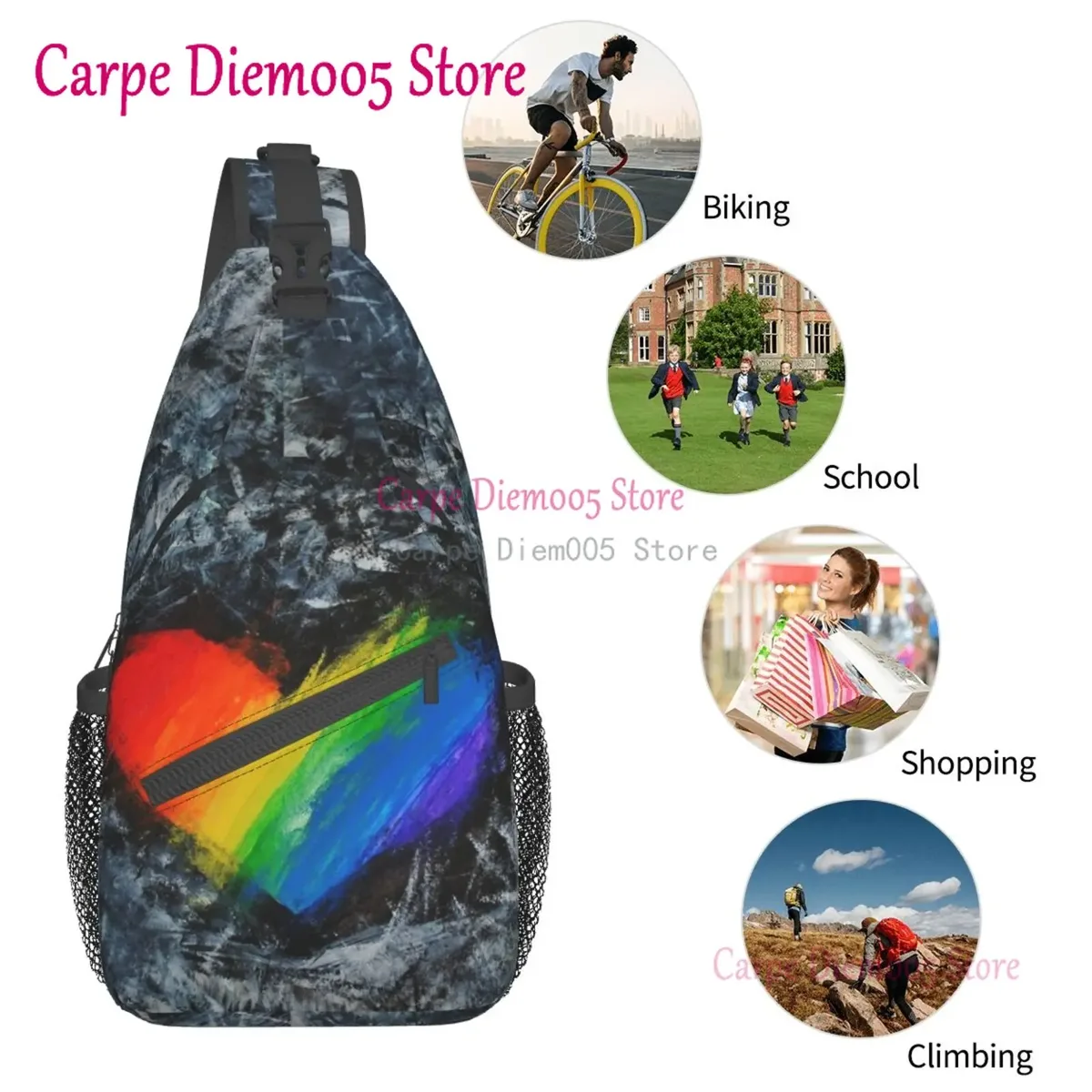 sac à bandoulière arc-en-ciel pour hommes, sac à dos de poitrine pour randonnée