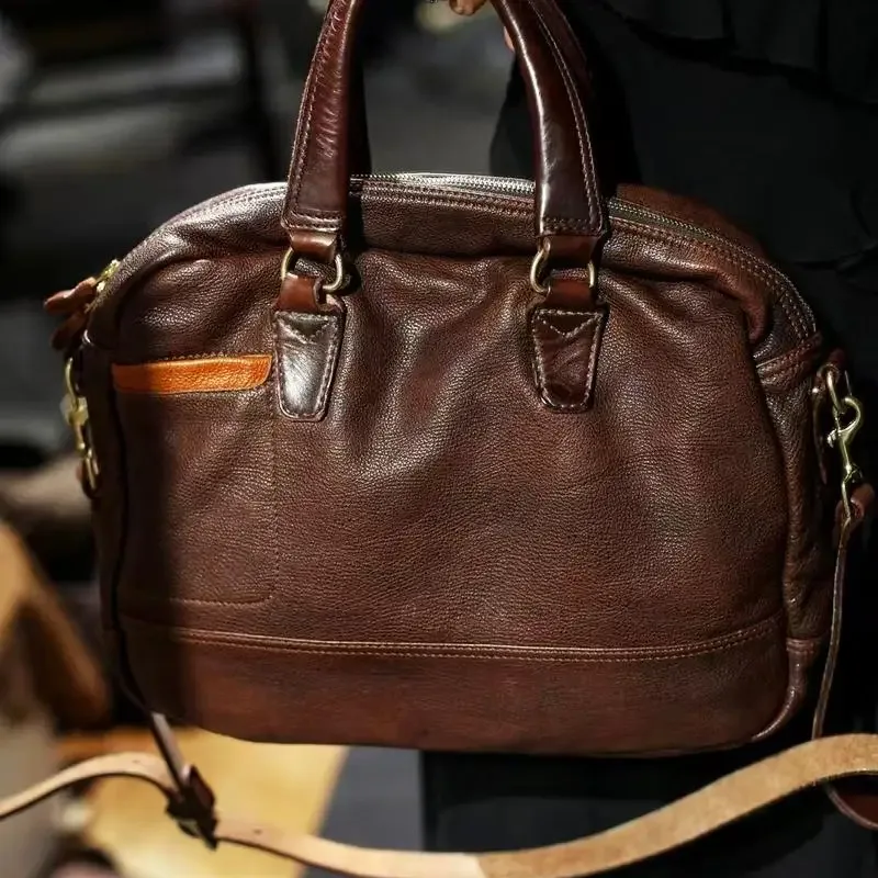 sacs à main pour hommes en cuir de vachette tanné, fabriqués à la main par des designers de style business casual, sacs pour ordinateur portable, sacs de voyage, sacs de travail, sacs messagers en cuir véritable