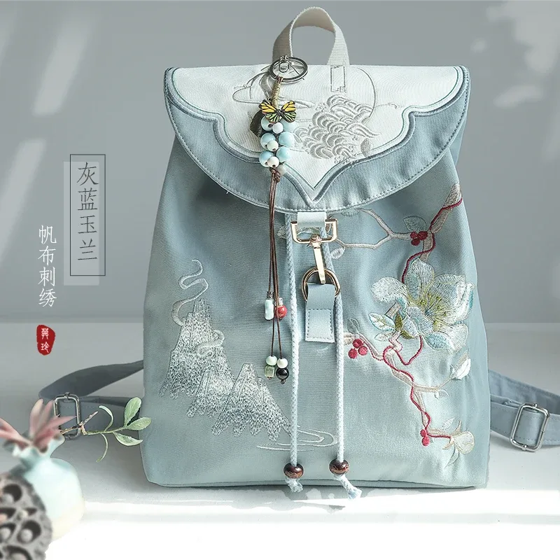 sac à dos en toile muling 15 pouces, style vintage chinois hanfu, brodé, avec cordon de serrage, fermeture éclair antivol, pour ordinateur portable, usage quotidien
