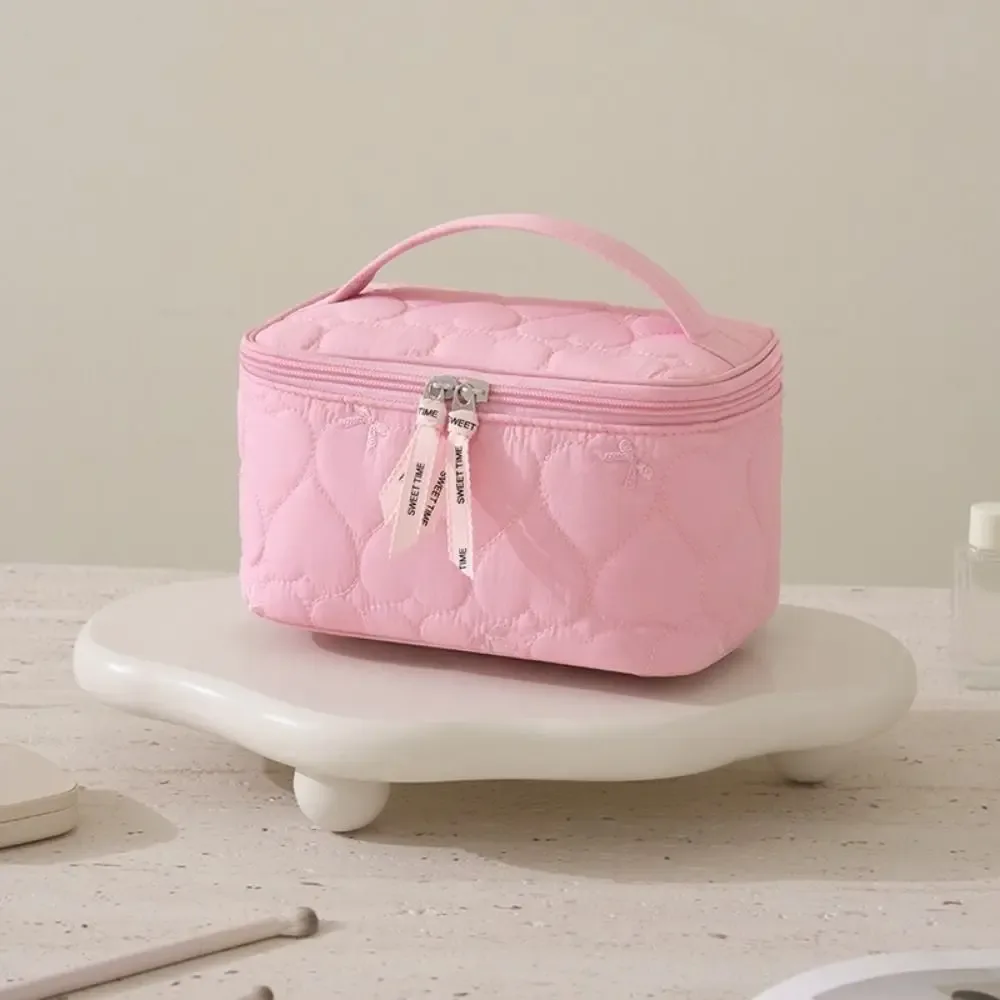 grande trousse de maquillage pour femmes, imprimé cœur, imperméable, sac de toilette de voyage, sac de rangement pour cosmétiques à double fermeture éclair, portable