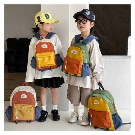 nouveau bloc de couleur enfants sac à dos léger sac d'école maternelle pour garçons filles voyage loisirs de plein air