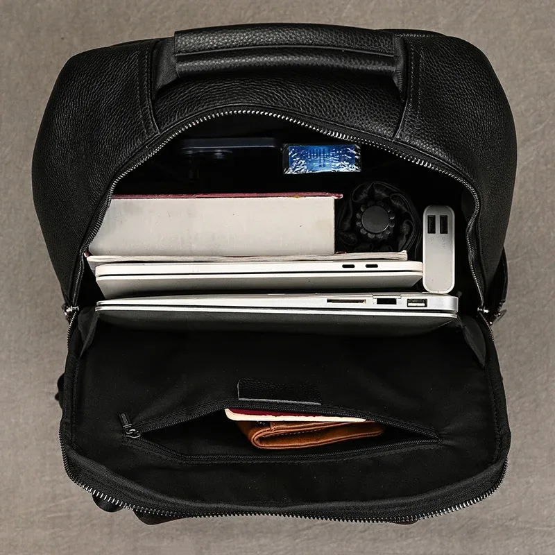 sac d'école en cuir véritable pour hommes femmes sac à dos en peau de vache noire 14 15 16 pouces sacs à dos pour ordinateur portable sac de voyage mâle femme nouveau design