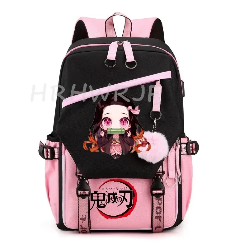 sacs à dos demon slayer nezuko kamado, grande capacité, pour voyage, décontractés, pour garçons, adolescents, patchwork, pour ordinateur portable, sacs d'école légers, mochilas