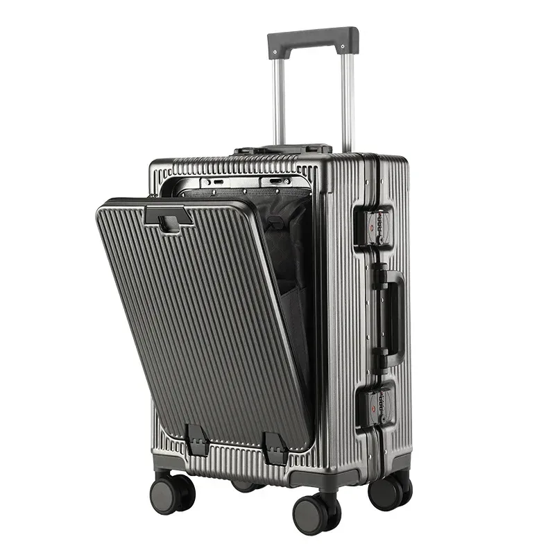 klqdzms valise pour ordinateur portable chargement usb valise d'embarquement pc ouverture avant cadre en aluminium boîtier de chariot 20 "24 pouces bagage à main