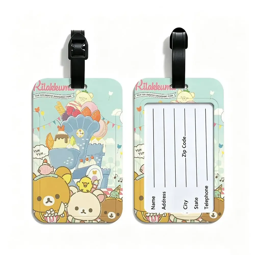 étiquette de bagage de voyage rilakkuma mignonne en dessin animé, étui en pvc pour carte d'information, marqueur de nom anti-perte pour sac à dos.