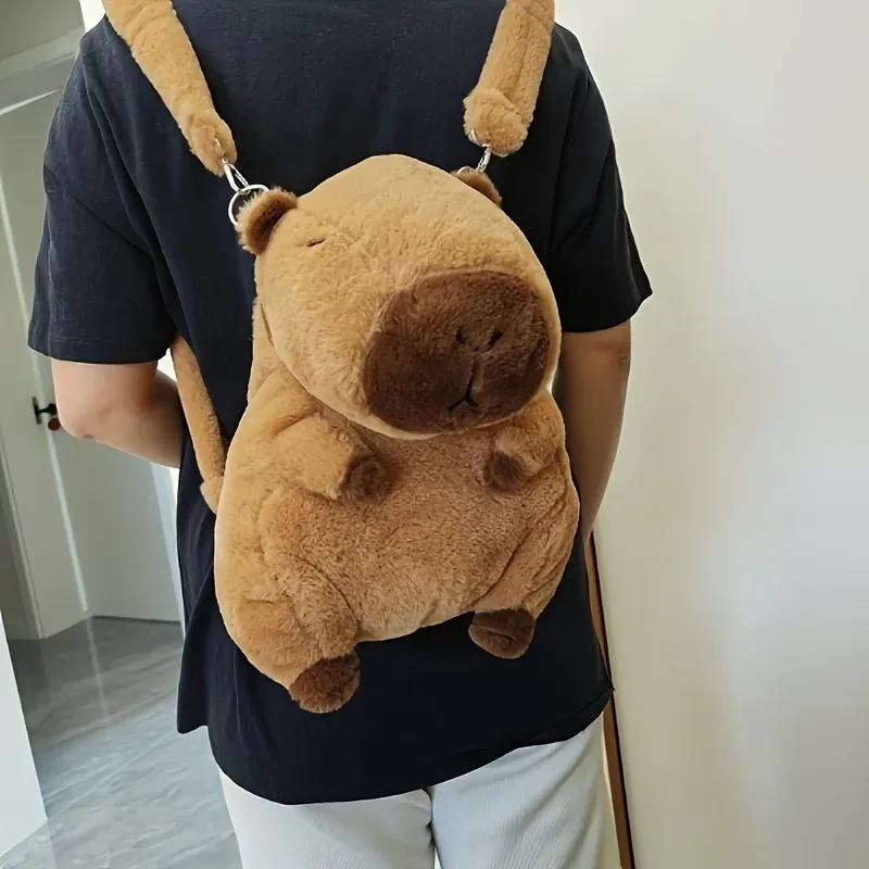 sac à dos en peluche capybara, mignon animal rempli doux marron clair avec rangement multifonctionnel pour les yeux, idéal pour le coussin de canapé, la décoration de la maison