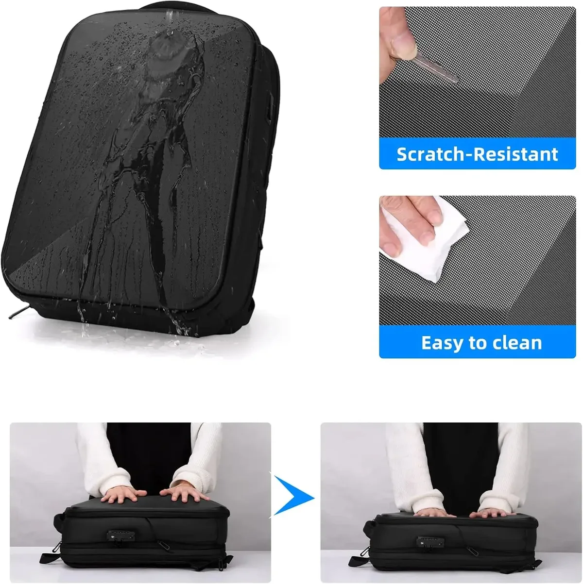 sac à dos pour ordinateur portable 15.6 pouces pour homme, sac de voyage extensible, sac d'affaires antivol étanche, chargement usb, sac à coque rigide abs