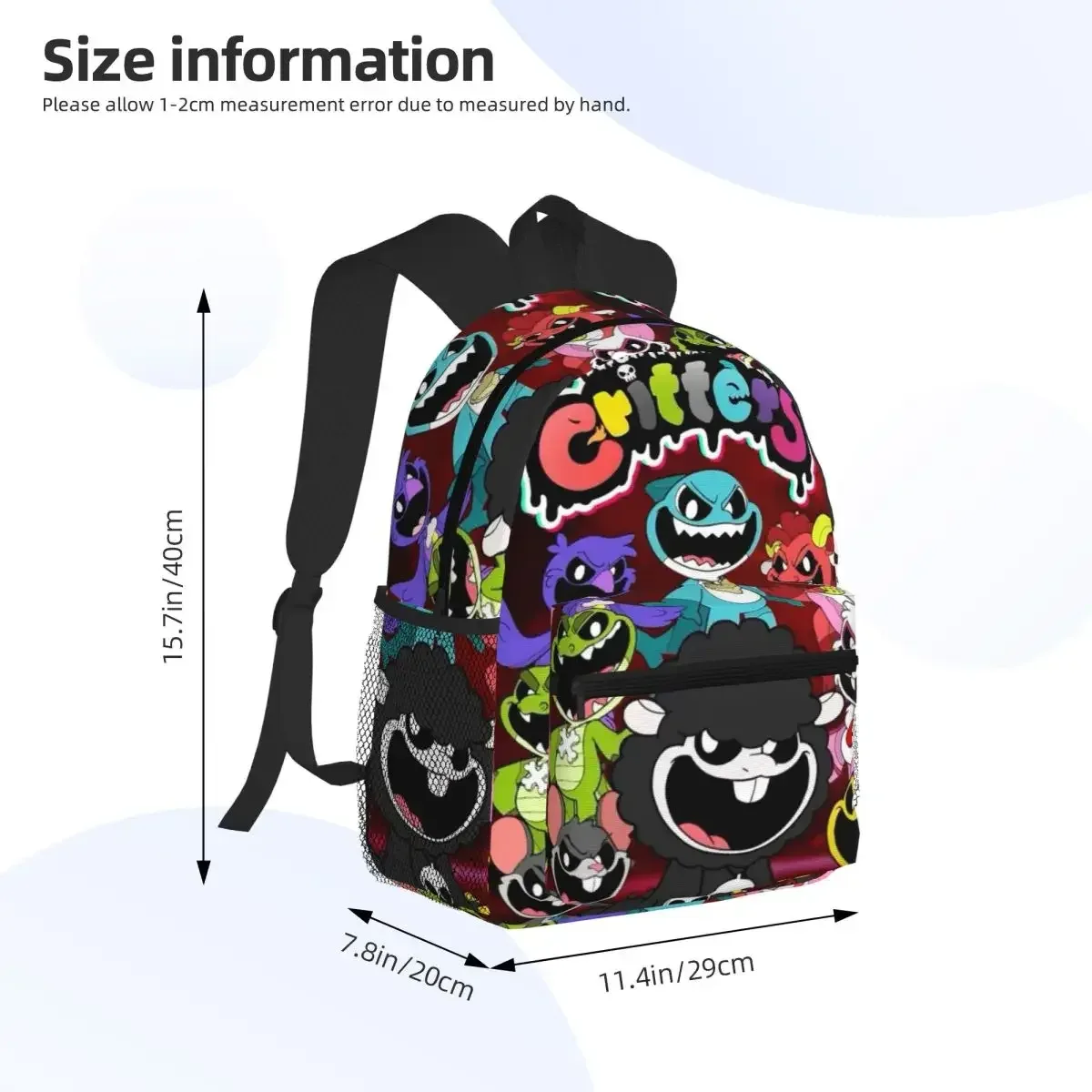 sac à dos d'étudiant avec motif de dessins animés nightmare critters, sac d'école, sac à dos de randonnée, sac de voyage pour hommes et femmes, sac à bandoulière tendance