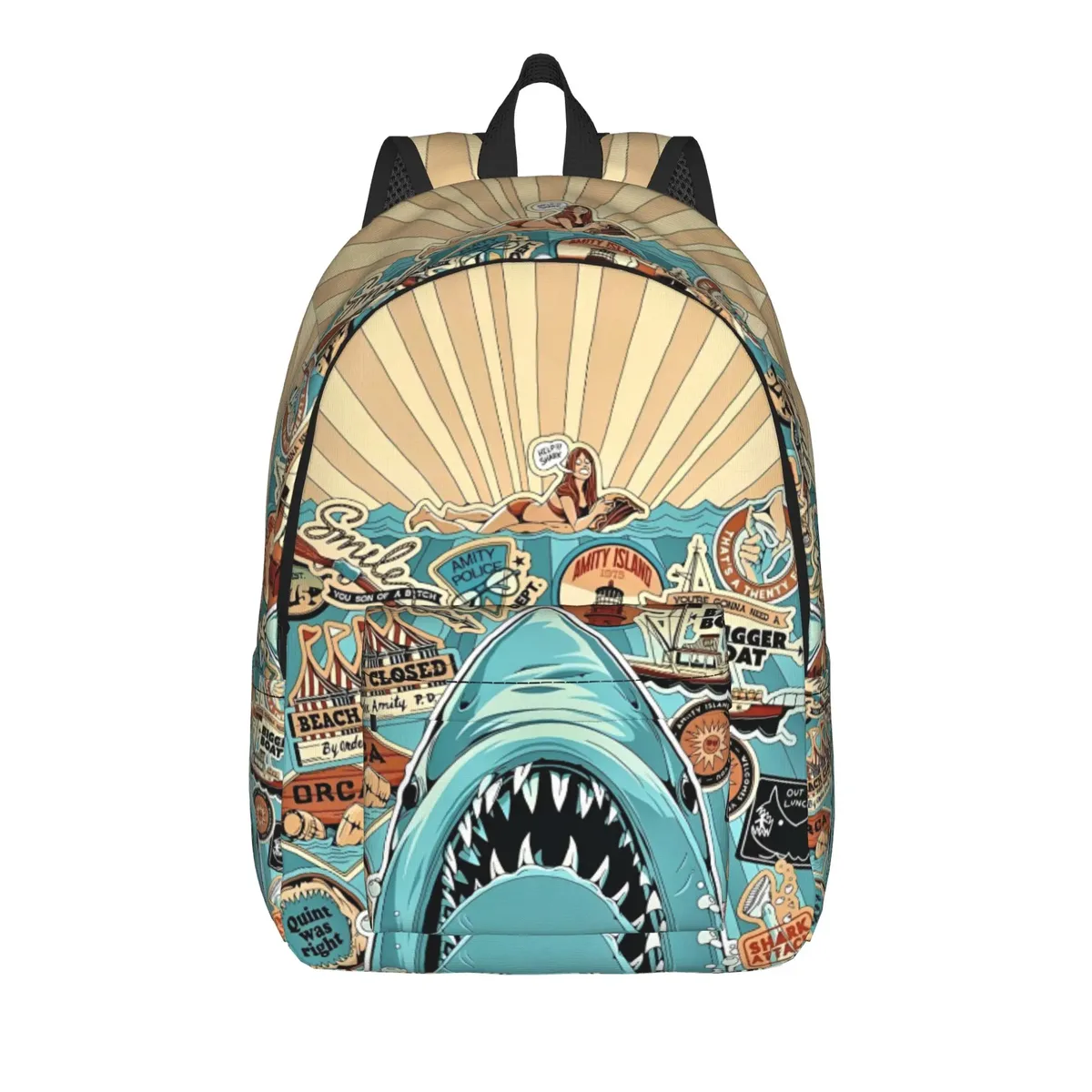 Sac à dos Jaw-Shark Classic Film Amity Island pour hommes, femmes, adolescents, étudiants, randonnée, voyage, sac à dos de jour, sac à bandoulière pour ordinateur portable, extérieur