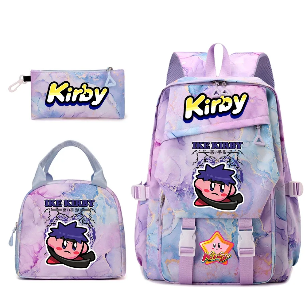ensemble de sacs à dos pour étudiantes avec imprimé kirby, sac à déjeuner et trousse à crayons, sac à dos scolaire léger