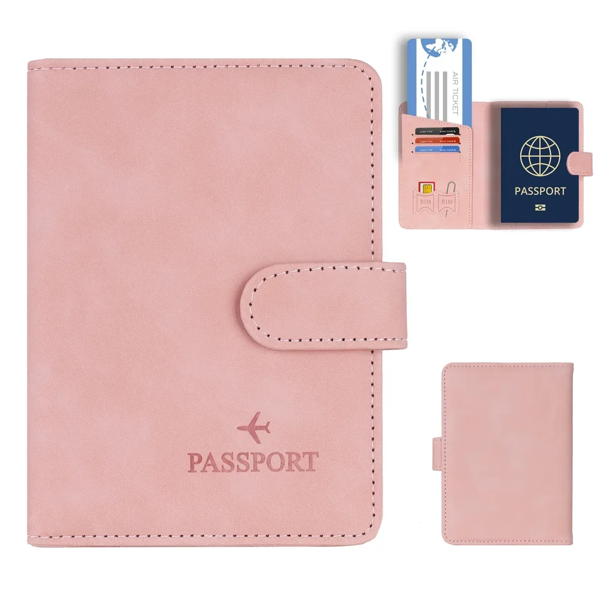 porte-passeport de voyage simple, étui portefeuille avec blocage rfid, étui pour cartes d'affaires en cuir pu, accessoires de voyage pour femmes et hommes