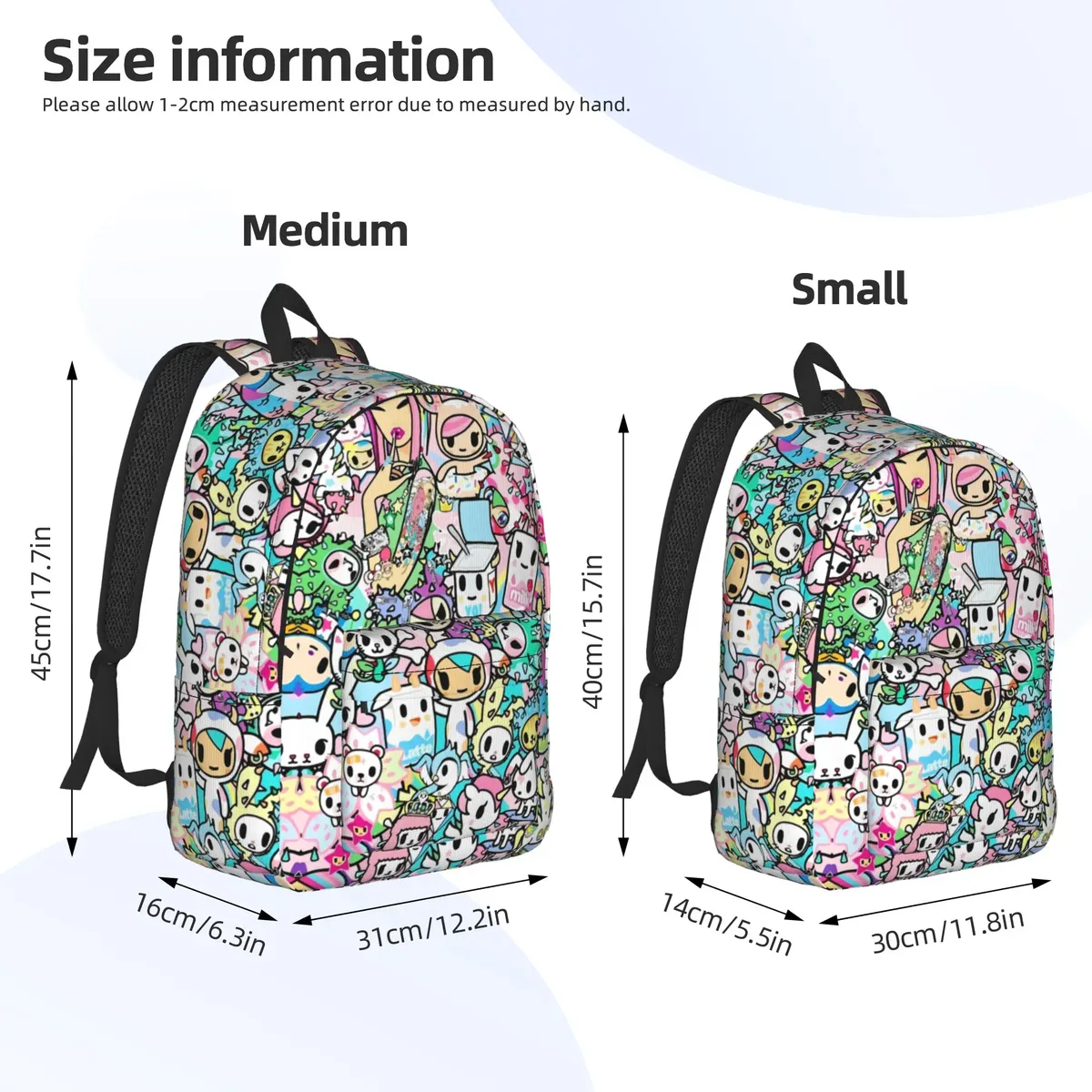 sac à dos tokidoki avec motif de collages de personnages, sacs à dos esthétiques en polyester pour adolescents, sacs de lycée, sacs de voyage colorés