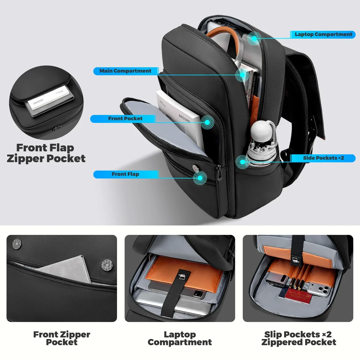 hk – sac à dos vintage pour hommes, sac à dos pour ordinateur portable de 15.6 pouces avec rabat magnétique, sac de voyage étanche, sac à dos pour collège, sac à dos de jour