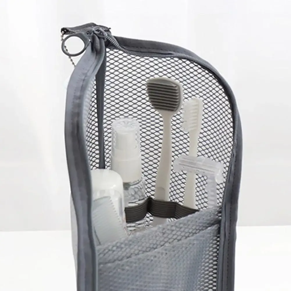 sac de toilette portable en maille pour voyage, sac organisateur de cosmétiques autoportant, sac à maquillage semi-transparent en maille avec fermeture éclair pour femmes, usage quotidien